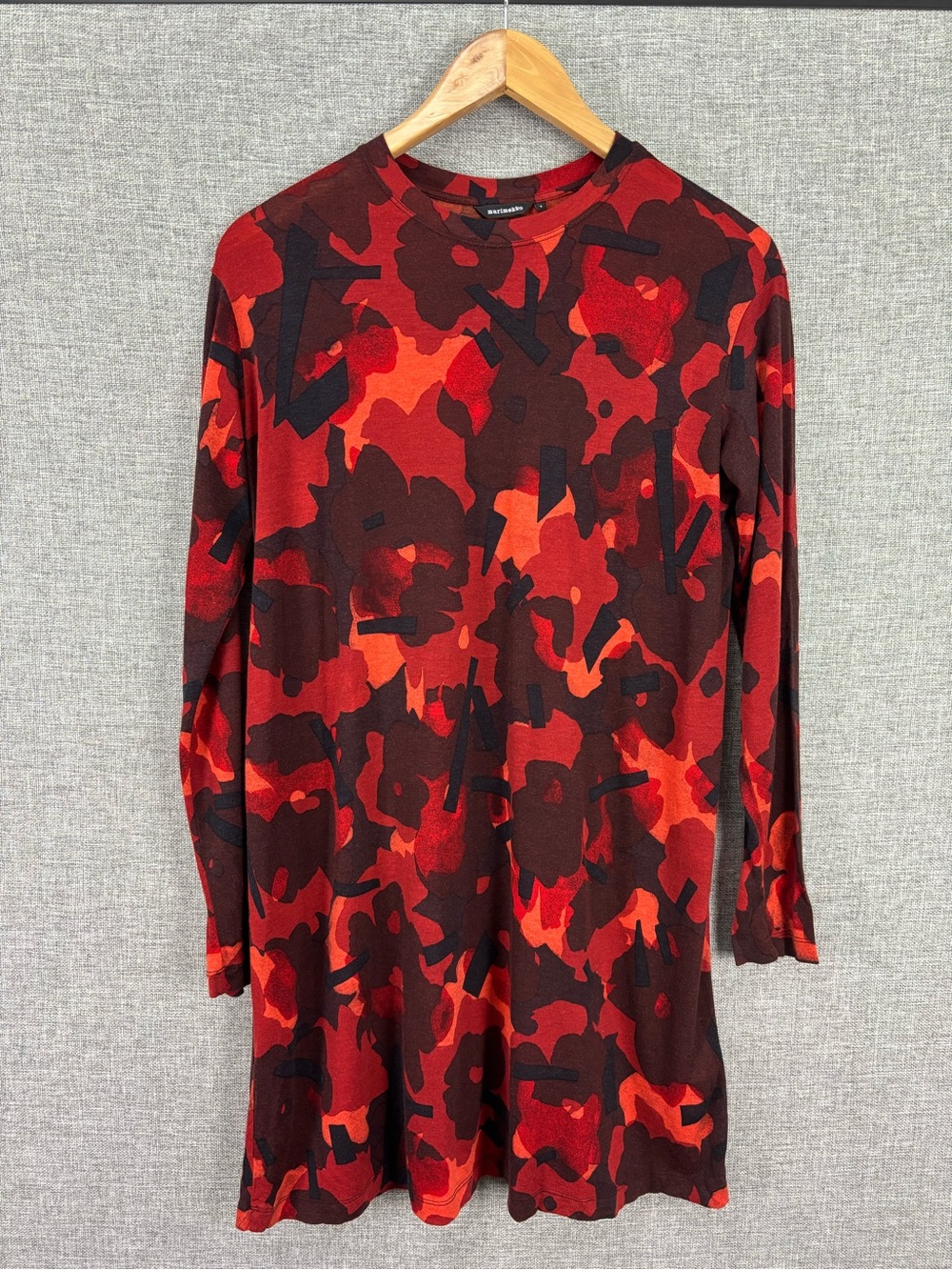 Marimekko Chanet Abstract Floral Long Sleeve Tunic Dress Small